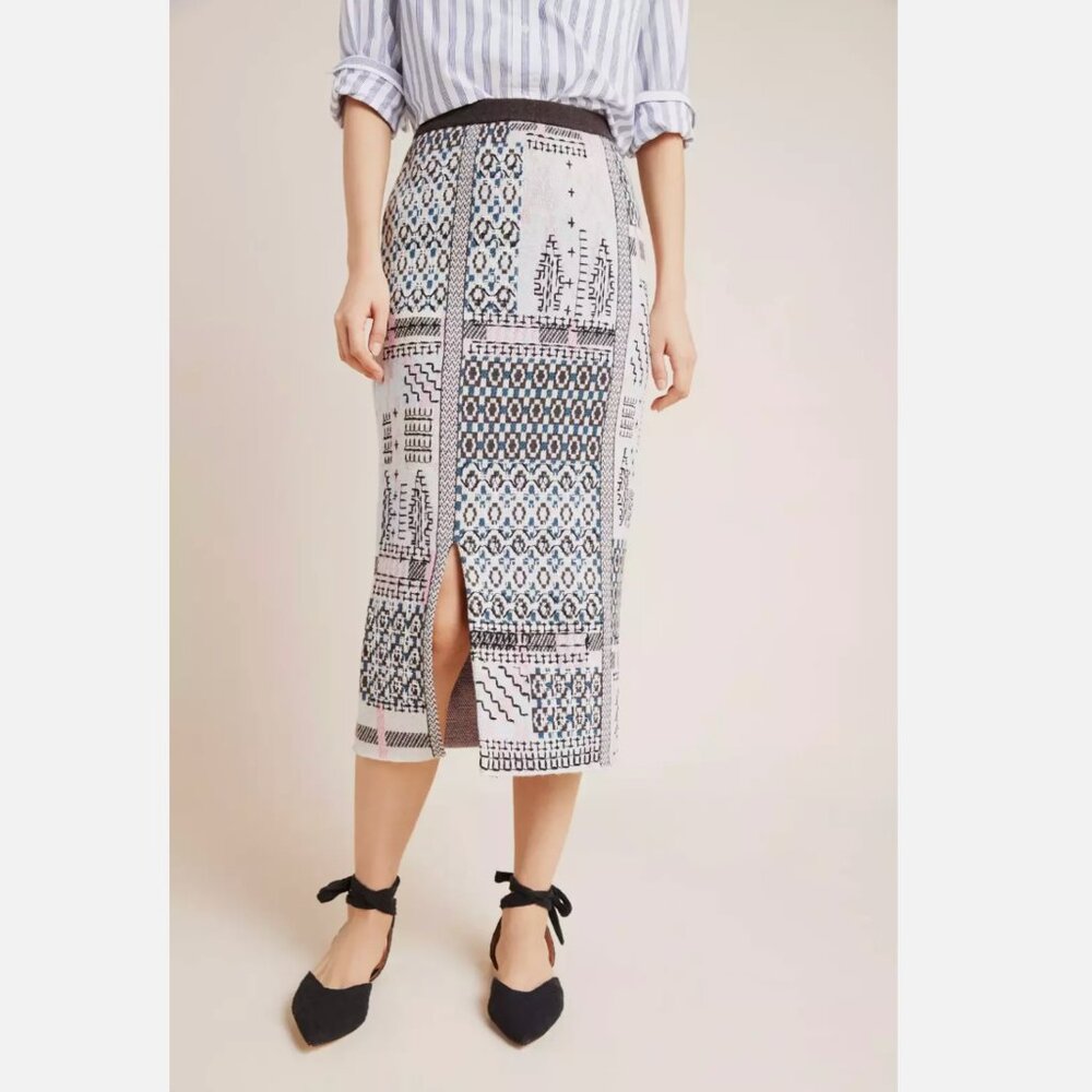 Anthropologie Avery Pencil Skirt Cashmere Wool Knit Embroidered Midi New $198 S - Picture 3 of 13